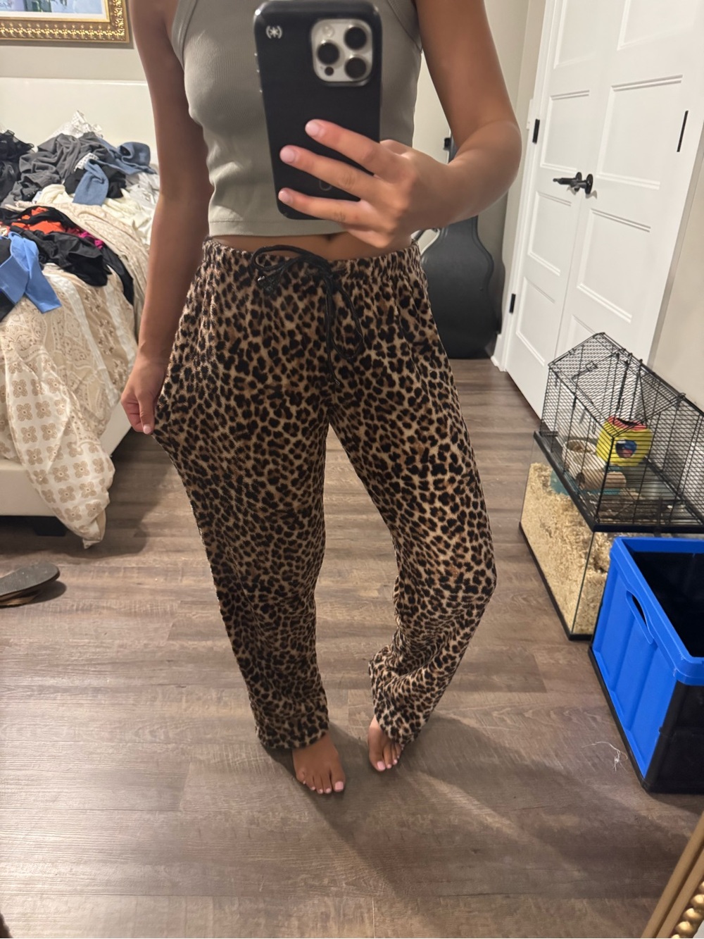 Leopard Print Drawstring Lounge Pants - Brown/Black